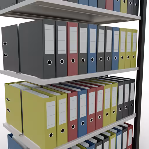 Aanbouwstelling, kantoorstelling, insteeksysteem MULTIplus150, 1800 x 1000 x 600 mm, 5 legborden, lengtestangen, met middenaanslag, zwart/lichtgrijs uit de categorie insteeksysteem met de GTIN 4004514237507 , kantoorrekkensysteem MULTIplus150, 1800 x 1000 x 600 mm, 5 planken, met middenaanslag, zwart/lichtgrijs van Schulte Lagertechnik uit het assortiment kantoorrekken