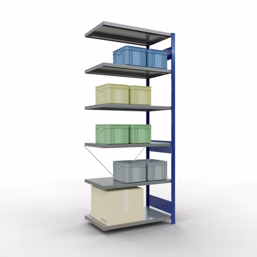 Afbeelding nr. 7 van het artikel aanbouwrekken, stellingrekken, insteeksysteem MULTIplus330, 2500 x 1000 x 600 mm (HxBxD), 6 legborden, kruisschoor, RAL 5010 gentiaanblauw/verzinkt uit de productgroep insteeksysteem van het merk Schulte Lagertechnik