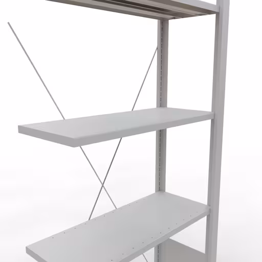 Productafbeelding nr. 11 van het artikel Aanbouwstelling, kantoorstelling, insteeksysteem MULTIplus85, 1800 x 750 x 300 mm, 5 legborden, kruisschoor, zonder aanslaglijst, lichtgrijs Afbeelding nr. 11 van het artikel, kantoorreksysteem MULTIplus85, 1800 x 750 x 300 mm, 5 planken, zonder aanslaglijst, lichtgrijs uit de productgroep kantoorrekken van Schulte Lagertechnik