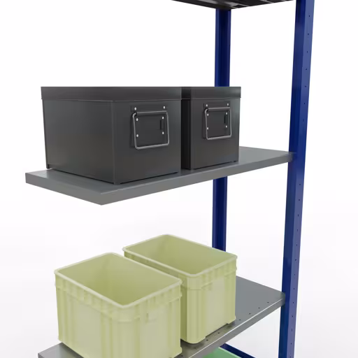 Aanbouwrekken, rekken, insteeksysteem MULTIplus150, 2000 x 750 x 300 mm, 5 legborden, lengtestangen, RAL 5010 gentiaanblauw/verzinkt/verzinkt van Schulte Lagertechnik met artikelnr. 12735-75-LR-B