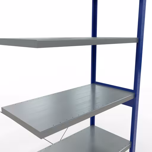 Andere weergave van het artikel Aanbouwplank, legbord, insteeksysteem MULTIplus250, 2500 x 1000 x 500 mm, 6 legborden, kruisschoor, RAL 5010 gentiaanblauw/verzinkt uit de categorie insteeksysteem