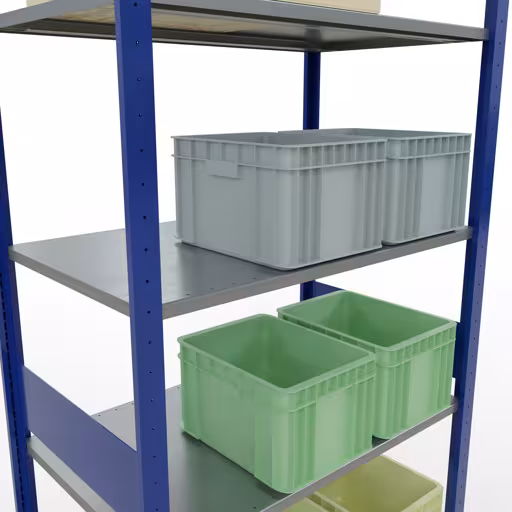 Basisplank, legplank, insteeksysteem MULTIplus150, 3000 x 1000 x 600 mm (HxBxD), 7 legborden, lengtestangen, RAL 5010 gentiaanblauw/verzinkt met de GTIN 4004514281029 Basisplank, legbord, insteeksysteem MULTIplus150, 3000 x 1000 x 600 mm, 7 legborden, RAL 5010 gentiaanblauw/verzinkt van Schulte Lagertechnik met het artikelnr. 12762-LR-B