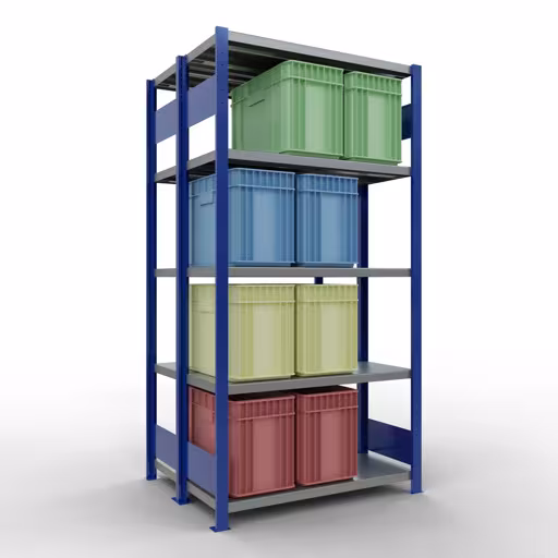 Productafbeelding nr. 6 van het artikel basisplank, dubbele plank, rekkensysteem MULTIplus250, 2000 x 1000 x (2x400) mm, 2x5 planken, RAL 5010 gentiaanblauw uit het rekkenprogramma van het merk Schulte Lagertechnik