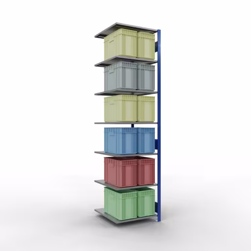 Aanbouwrekken, rekken, insteeksysteem MULTIplus150, 3000 x 750 x 800 mm (HxBxD), 7 legborden, lengtestangen, RAL 5010 gentiaanblauw/verzinkt/verzinkt met artikelnr. 12787-75-LR-B Aanbouwrekken, rekken, insteeksysteem MULTIplus150, 3000 x 750 x 800 mm, 7 planken, RAL 5010 gentiaanblauw/verzinkt/verzinkt van Schulte Lagertechnik uit de categorie insteeksystemen