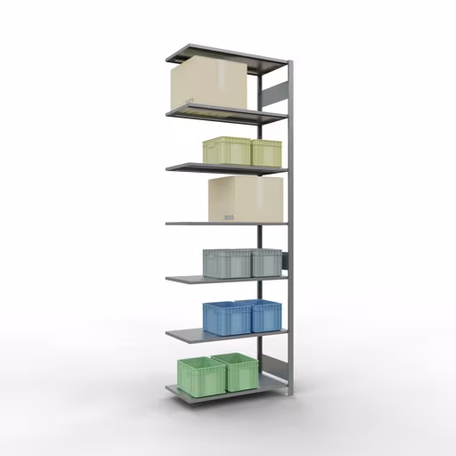 Extra afbeelding bij het artikel Aanbouwrekken, legbordstellingen, insteeksysteem MULTIplus150, 3000 x 1000 x 500 mm (HxBxD), 7 legborden, lengtestangen, verzinkt Extra afbeelding van het artikel Aanbouwplank, stellingkast MULTIplus150 insteeksysteem, 3000 x 1000 x 500 mm, 7 legborden, lengtestangen, verzinkt vanaf opzetplank