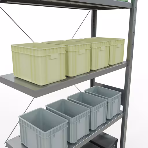 Afbeelding nr. 13 van het artikel aanbouwrekken, legbordstellingen, insteeksysteem MULTIplus330, 3000 x 1000 x 400 mm, 7 legborden, kruisschoor, verzinkt uit de productgroep insteeksysteem van Schulte Lagertechnik