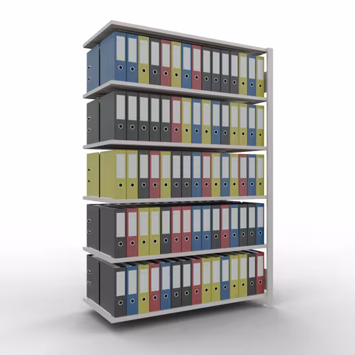 Figuur nr. 13 van het artikel aanbouwrekken, kantoorrekken, insteeksysteem MULTIplus150, 2000 x 1300 x 600 mm, 6 planken, lengtestangen, zonder middenaanslag, lichtgrijs uit de productgroep kantoorrekken van Schulte Lagertechnik.