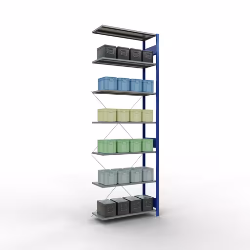 Productafbeelding nr. 6 van het artikel aanbouwrekken, legbord, insteeksysteem MULTIplus150, 3000 x 1000 x 400 mm, 7 legborden, RAL 5010/verzinkt uit het insteeksysteem-assortiment van Schulte Lagertechnik
