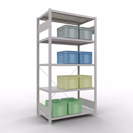 Basisplank, legplank, insteeksysteem MULTIplus250, 2000 x 1000 x 600 mm (HxBxD), 5 legborden, kruisschoor, RAL 7035 lichtgrijs met de GTIN 4004514203991 Basisplank, plankplank, insteeksysteem MULTIplus250, 2000 x 1000 x 600 mm, 5 planken, kruisschoor, RAL 7035 lichtgrijs van Schulte Lagertechnik met het artikelnr. 32860