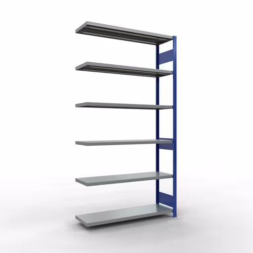 Aanbouwrekken, rekken, insteeksysteem MULTIplus250, 2500 x 1300 x 400 mm (HxBxD), 6 planken, lengtestangen, RAL 5010 gentiaanblauw/gegalvaniseerd van Schulte Lagertechnik Aanbouwrekken, rekken, insteeksysteem MULTIplus250, 2500 x 1300 x 400 mm (HxBxD), 6 legborden, lengtebalk, RAL 5010 gentiaanblauw/verzinkt, aanbouwplank, art.nr. 12946-130-LR-B