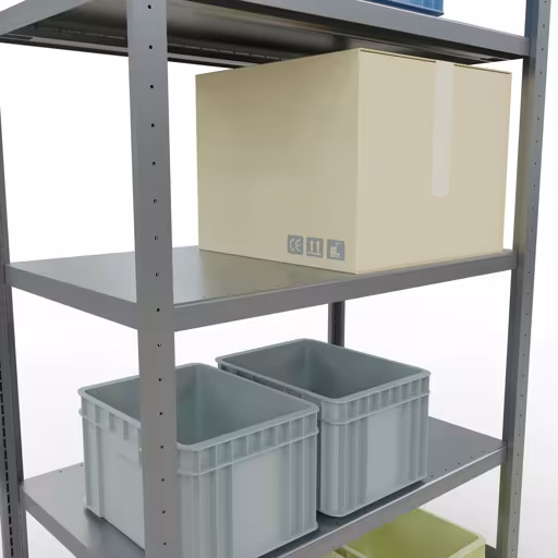 Productafbeelding nr. 14 van het artikel basisplank, legbord, insteeksysteem MULTIplus330, 2000 x 1000 x 600 mm (HxBxD), 5 legborden, lengtestangen, verzinkt Figuur nr. 14 van het artikel basisrek, legbord, insteeksysteem MULTIplus330, 2000 x 1000 x 600 mm, 5 legborden, lengtestangen, verzinkt uit de insteeksysteem productgroep van Schulte Lagertechnik.