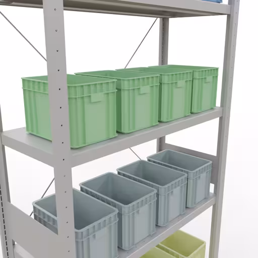 Productafbeelding nr. 14 van het artikel basisplank, legbord, insteeksysteem MULTIplus330, 3000 x 1000 x 400 mm, 7 legborden, kruisschoor, RAL 7035 lichtgrijs Figuur nr. 14 van het artikel basisplank, legbord, insteeksysteem MULTIplus330, 3000 x 1000 x 400 mm, 7 legborden, kruisschoor, RAL 7035 lichtgrijs uit de productgroep insteeksysteem van Schulte Lagertechnik.