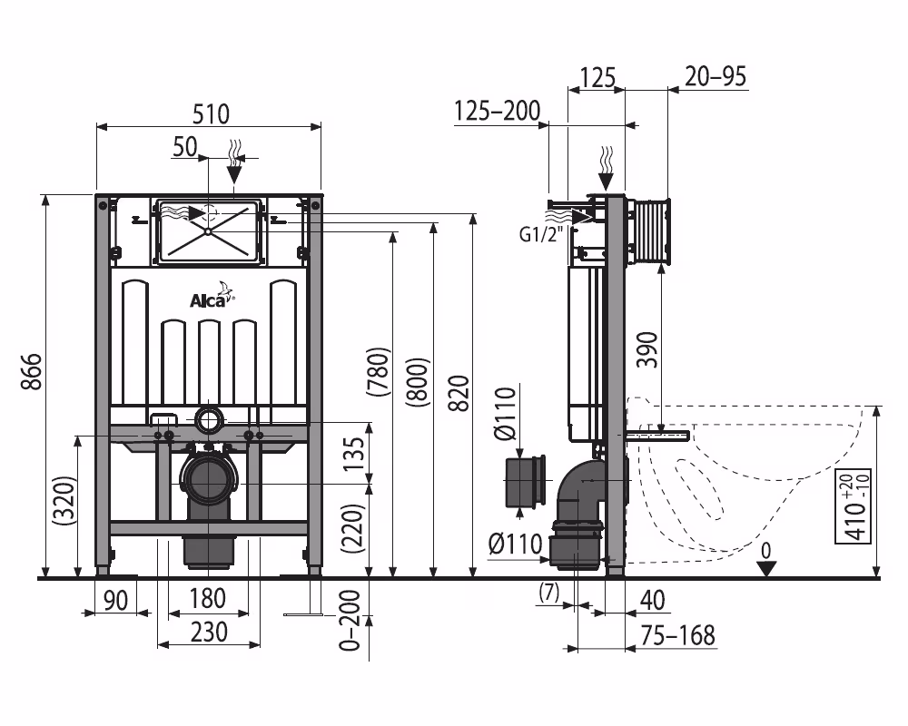 AlcaPlast AM101 toiletmontage-element | Inbouwspoelreservoir voor wandmontage van het merk AlcaPlast uit de categorie sanitairkeramisch montagemateriaal