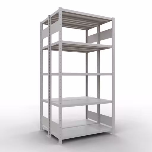 Basisplank, dubbele plank, rekkensysteem MULTIplus250, 2000 x 1000 x (2x400) mm (HxBxD), 2x5 planken, lengtestangen, RAL 7035 lichtgrijs van Schulte Lagertechnik Basisplank, dubbele plank, stellingsysteem MULTIplus250, 2000 x 1000 x (2x400) mm (HxBxD), 2x5 planken, lengtestangen, RAL 7035 lichtgrijs, dubbele planken, art.nr. 33240