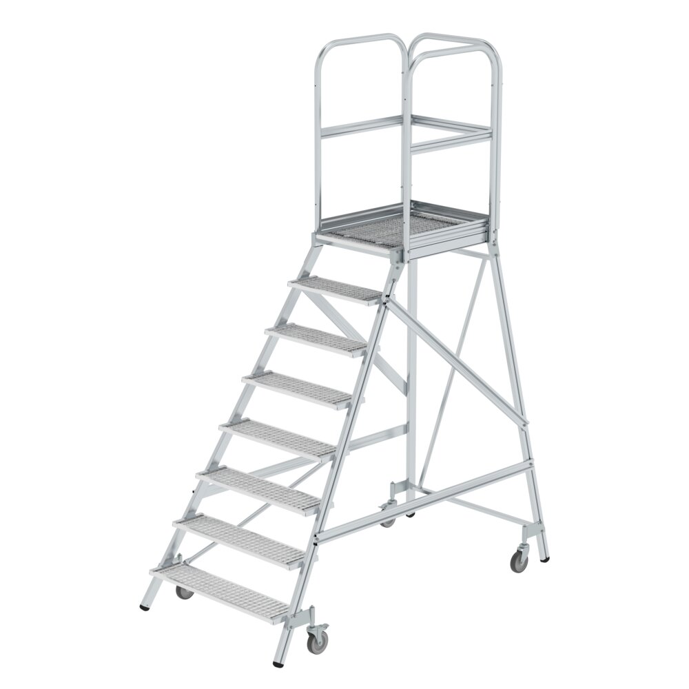 Munk platformtrap, toegankelijk vanaf één zijde, met veerrollen en stalen rooster, uit de categorie platformtrappen, artikelnummer 051108.