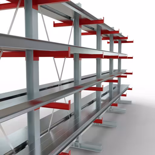 K 3000 compleet legbord, dubbelzijdig, 2500 x 6500 x 400 mm, RAL 7001 / RAL 3000, 5 opslagniveaus uit de categorie K3000 voor middelzware goederen met GTIN 4058255001545 K 3000 complete stelling, dubbelzijdig, 2500 x 6500 x 400 mm, RAL 7001 / RAL 3000, 5 opslagniveaus van Schulte Lagertechnik uit het assortiment draagarmstellingen