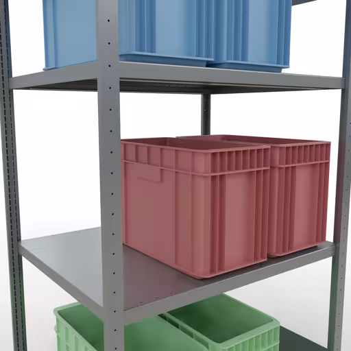 Productafbeelding nr. 14 van het artikel basisplank, legbord, insteeksysteem MULTIplus330, 2000 x 1000 x 800 mm (HxBxD), 5 legborden, lengtestangen, verzinkt Figuur nr. 14 van het artikel basisrek, legbord, insteeksysteem MULTIplus330, 2000 x 1000 x 800 mm, 5 legborden, lengtestangen, verzinkt uit de insteeksysteem productgroep van Schulte Lagertechnik.