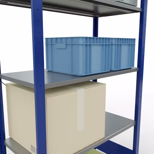 Productafbeelding nr. 16 van het artikel basisplank, legbord, insteeksysteem MULTIplus85, 2000 x 1000 x 500 mm (HxBxD), 5 legborden, kruisschoor, RAL 5010 gentiaanblauw Figuur nr. 16 van het artikel basisrek, legbord-insteeksysteem MULTIplus85, 2000 x 1000 x 500 mm, 5 legborden, RAL 5010 gentiaanblauw uit de productgroep insteeksysteem van het merk Schulte Lagertechnik.