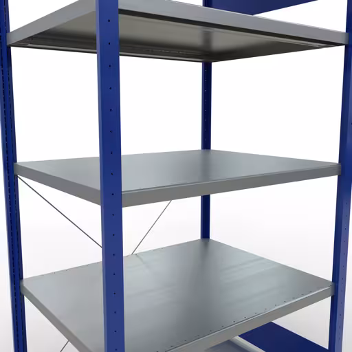 Basisplank, legplank, insteeksysteem MULTIplus250, 2000 x 1000 x 800 mm, 5 legborden, kruisschoor, RAL 5010 gentiaanblauw/verzinkt van het merk Schulte Lagertechnik uit het plug-in systeem-assortiment