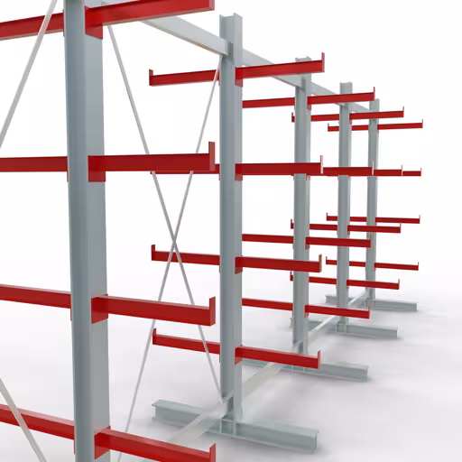 K 3000 compleet legbord, dubbelzijdig, 2500 x 6500 x 500 mm, RAL 7001 / RAL 3000, 5 opslagniveaus uit de categorie K3000 voor middelzware goederen met GTIN 4058255001552 K 3000 complete stelling, dubbelzijdig, 2500 x 6500 x 500 mm, RAL 7001 / RAL 3000, 5 opslagniveaus van Schulte Lagertechnik uit het assortiment draagarmstellingen