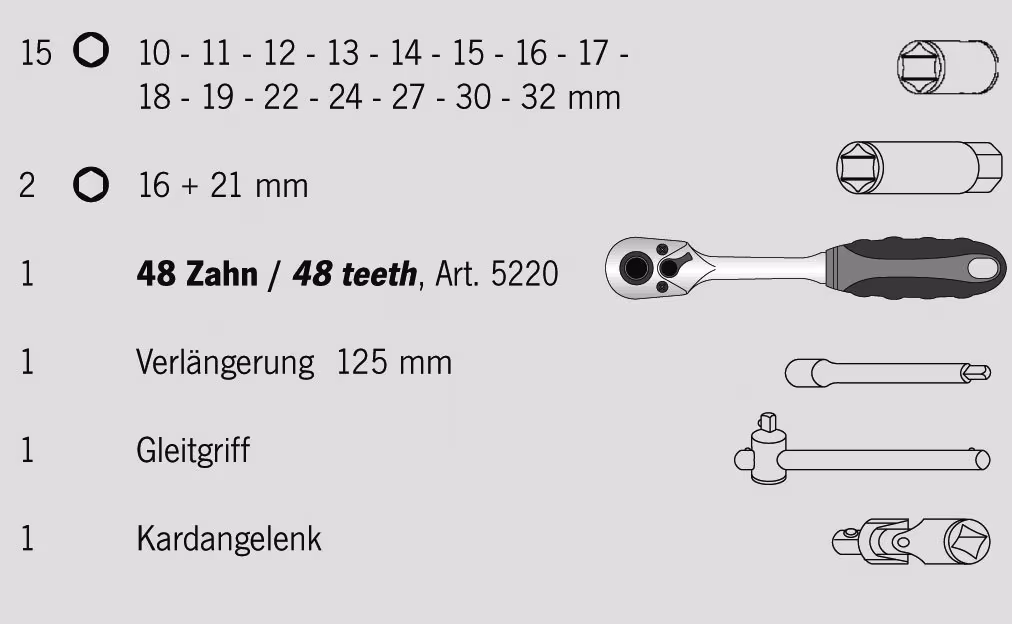 1/2" dopsleutelset 22-delig proficraft, 72 tands ratel van het merk PROJAHN uit de categorie handgereedschap