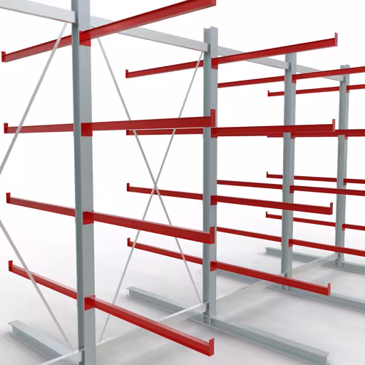 Figuur nr. 9 van artikel K 6000 complete stelling, dubbelzijdig, 3000 x 6000 x 2x 1250 mm, RAL 7001 / RAL 3000, 5 opslagniveaus uit de productgroep draagarmstellingen van het merk Schulte Lagertechnik.