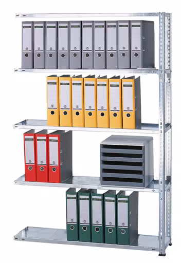, kantoorreksysteem MULTIplus85 schroefsysteem, 1800 x 1000 x 300 mm, 5 legborden, verzinkt, zonder aanslaglijst van Schulte Lagertechnik uit het assortiment kantoorrekken