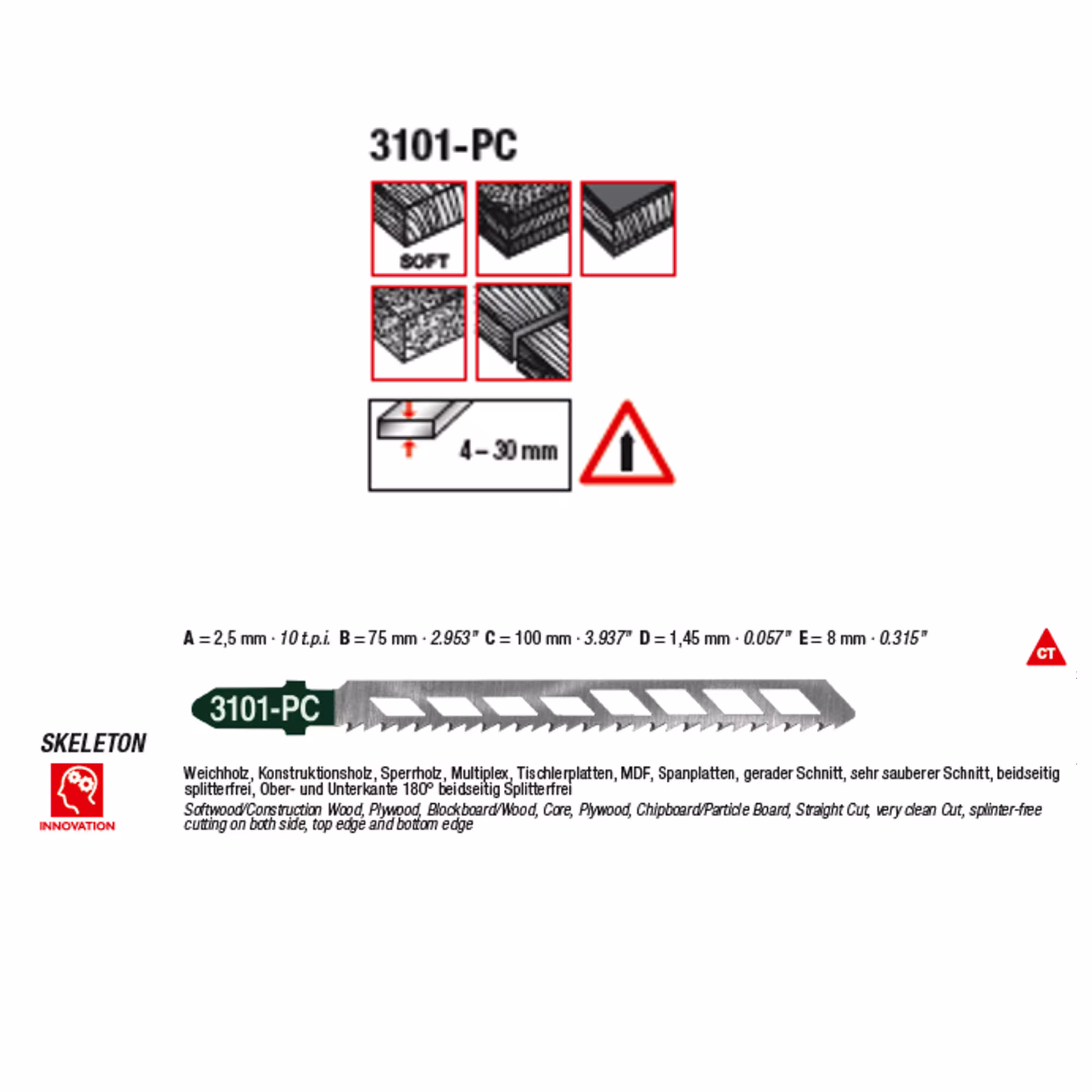 CV-decoupeerzaagblad geslepen, conisch, skelet totale lengte 100/vertande lengte 75 mm, tandsteek 2,5 mm van MPS met art.nr. 3101-PC-5