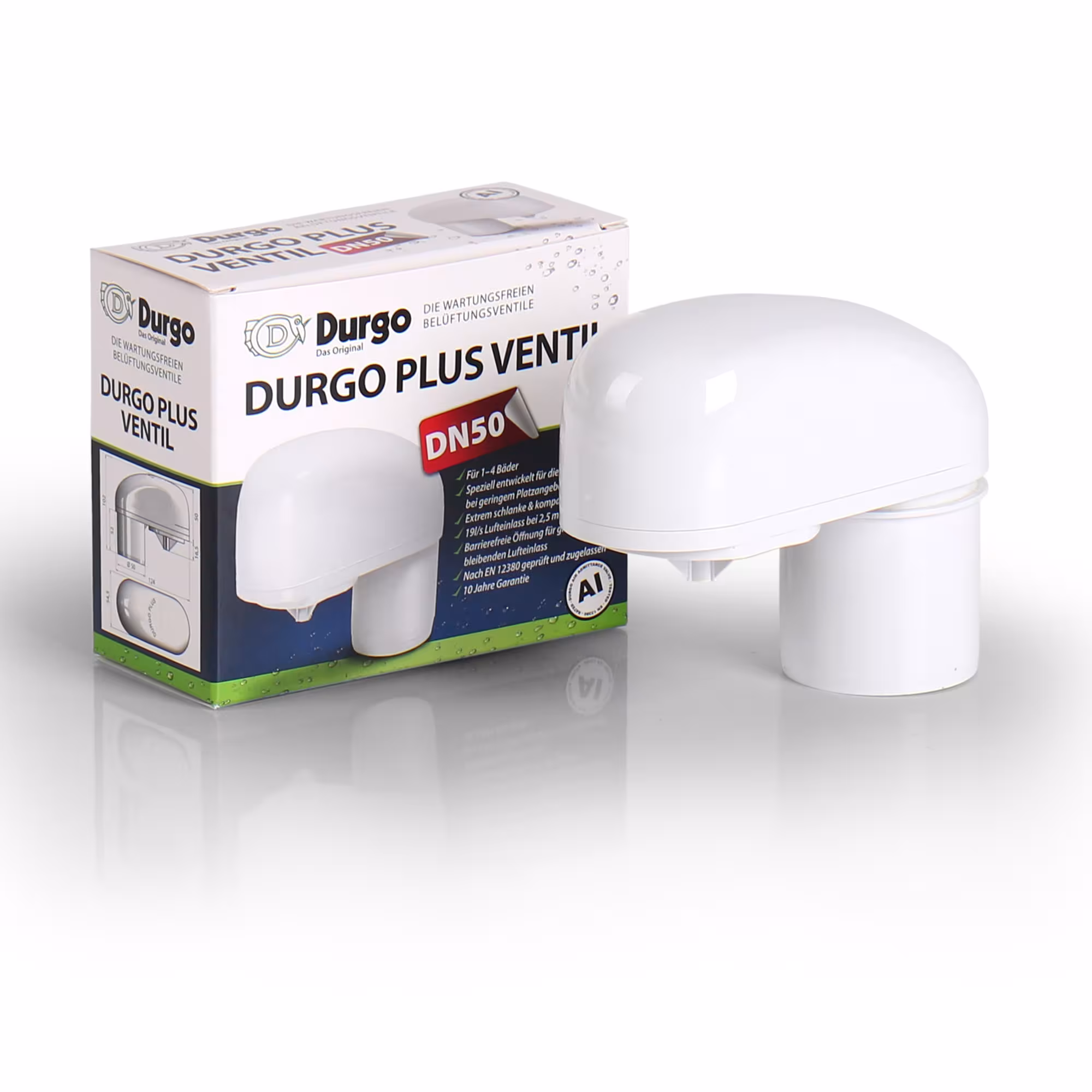Ontluchtingsventiel DN 50 Plus ventiel voor ruimtebesparende installatie van Durgo met art.nr. 7000055