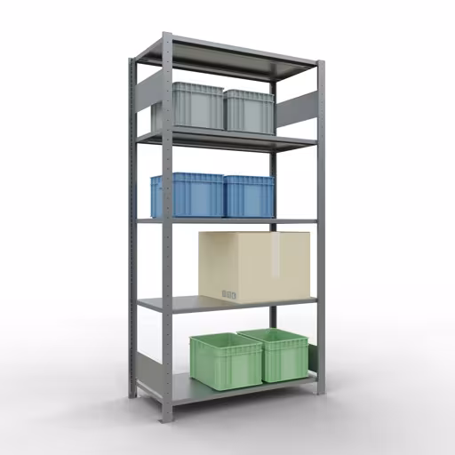 Productafbeelding nr. 13 van het artikel basisplank, legbord, insteeksysteem MULTIplus85, 2000 x 1000 x 500 mm (HxBxD), 5 legborden, lengtestangen, verzinkt Figuur nr. 13 van het artikel basisrek, legplank-insteeksysteem MULTIplus85, 2000 x 1000 x 500 mm, 5 legborden, verzinkt uit de productgroep insteeksysteem van het merk Schulte Lagertechnik.