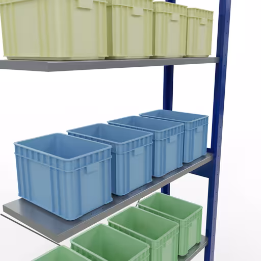 Aanbouwrekken, rekken, insteeksysteem MULTIplus85, 2500 x 1000 x 300 mm (HxBxD), 6 legborden, kruisschoor, RAL 5010 gentiaanblauw uit de categorie aanbouwrekken met de GTIN 4004514284631 Aanbouwrek, stelling, insteeksysteem MULTIplus85, 2500 x 1000 x 300 mm, 6 legborden, RAL 5010 gentiaanblauw van het merk Schulte Lagertechnik uit het assortiment insteeksysteem