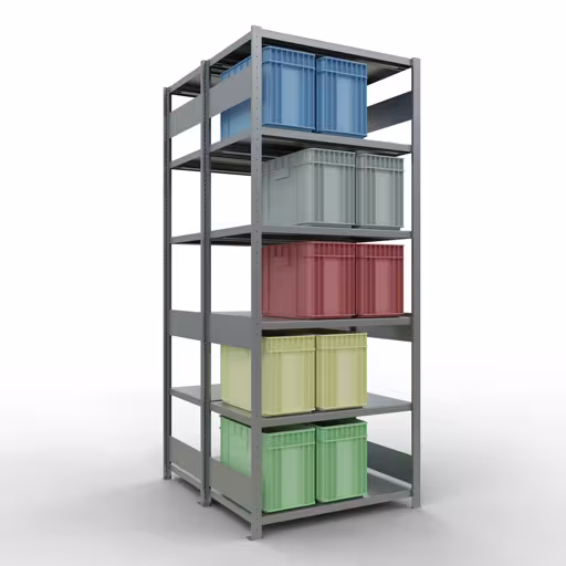 Basisplank, dubbele plank, rekkensysteem MULTIplus250, 2500 x 1000 x (2x600) mm (HxBxD), 2x6 planken, lengtestangen, verzinkt uit de categorie dubbele rekken met de GTIN 4004514262110 Basisplank, dubbele plank, stellingsysteem MULTIplus250, 2500 x 1000 x (2x600) mm, 2x6 planken, lengtestangen, verzinkt van Schulte Lagertechnik uit het rekkenprogramma