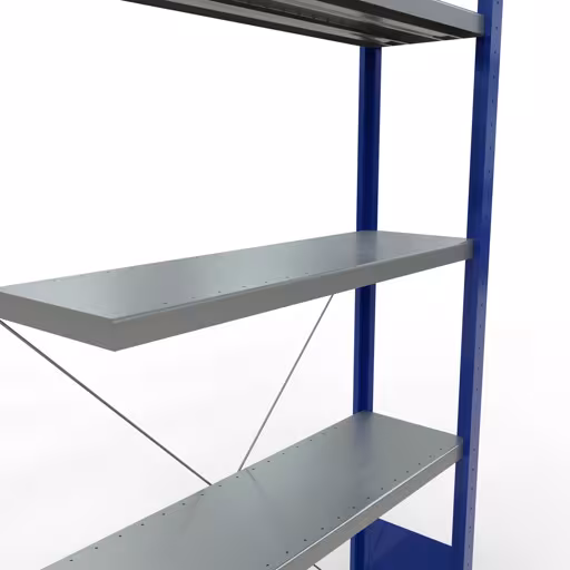Aanbouwrekken, rekken, insteeksysteem MULTIplus330, 2000 x 1000 x 300 mm, 5 legborden, kruisschoor, RAL 5010 gentiaanblauw/verzinkt uit de categorie aanbouwrekken met GTIN 4004514250568 Aanbouwrekken, rekken, insteeksysteem MULTIplus330, 2000 x 1000 x 300 mm, 5 legborden, kruisschoor, RAL 5010 gentiaanblauw/verzinkt van Schulte Lagertechnik uit het assortiment insteeksysteem