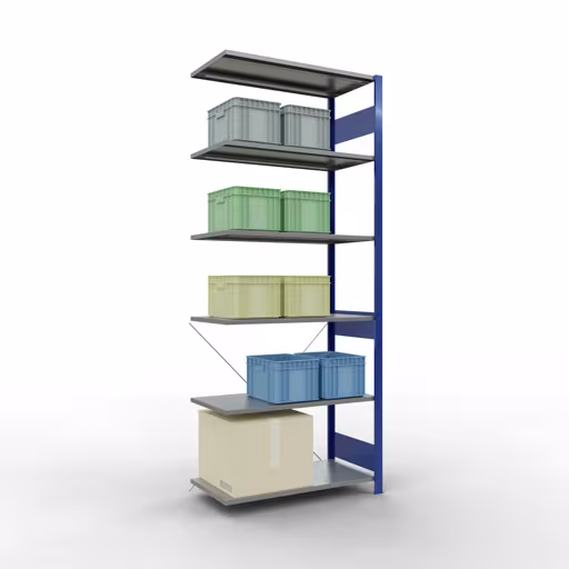 Productafbeelding nr. 14 van het artikel Aanbouwrekken, legbordstellingen, insteeksysteem MULTIplus85, 2500 x 1000 x 500 mm (HxBxD), 6 legborden, kruisschoor, RAL 5010 gentiaanblauw Figuur nr. 14 van het artikel aanbouwrekken, legbordstellingen, insteeksysteem MULTIplus85, 2500 x 1000 x 500 mm, 6 legborden, RAL 5010 gentiaanblauw uit de productgroep insteeksysteem van het merk Schulte Lagertechnik.