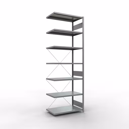 Aanbouwrekken, rekken, insteeksysteem MULTIplus250, 3000 x 1000 x 600 mm (HxBxD), 7 planken, kruisschoor, verzinkt van Schulte Lagertechnik Aanbouwrekken, legbordstellingen, insteeksysteem MULTIplus250, 3000 x 1000 x 600 mm (HxBxD), 7 legborden, kruisschoor, verzinkt, aanbouwplank, art.nr. 12967