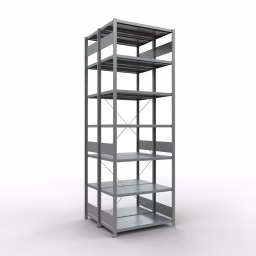 Basisplank, dubbele plank, legplank-insteeksysteem MULTIplus250, 3000 x 1000 x (2x500) mm, 2x7 legborden, kruisschoor, verzinkt van Schulte Lagertechnik met het artikelnr. 14252-G