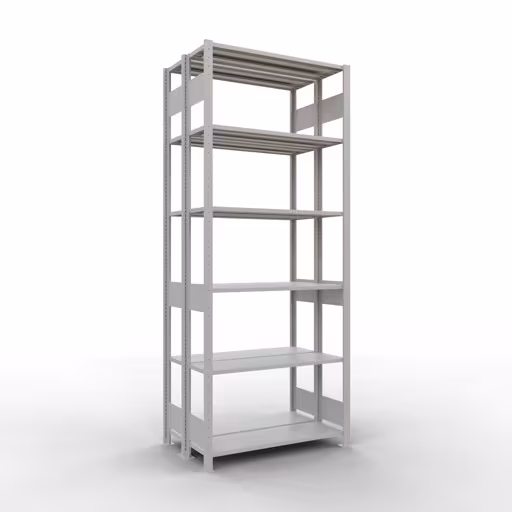 Basisplank, dubbele plank, rekkensysteem MULTIplus150, 2500 x 1000 x (2x300) mm (HxBxD), 2x6 planken, lengtestangen, RAL 7035 lichtgrijs van Schulte Lagertechnik Basisplank, dubbele plank, stellingsysteem MULTIplus150, 2500 x 1000 x (2x300) mm (HxBxD), 2x6 planken, lengtestangen, RAL 7035 lichtgrijs, dubbele planken, art.nr. 33131