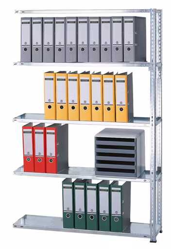 Andere weergave van het artikel, kantoorplankplankschroefsysteem MULTIplus85, 1800 x 1300 x 300 mm, 5 planken, verzinkt, zonder aanslagbeugel uit de categorie kantoorplanken
