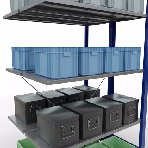 Productafbeelding nr. 8 van het artikel aanbouwplank, dubbele plank, legplank-insteeksysteem MULTIplus150, 2000 x 1000 x (2x400) mm, 2x5 legborden, RAL 5010 gentiaanblauw uit het assortiment legplanken van Schulte Lagertechnik