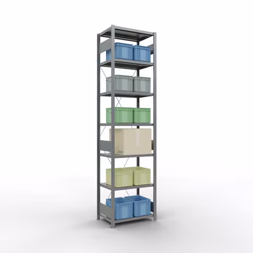 Figuur nr. 12 van het artikel basisrek, legbord, insteeksysteem MULTIplus250, 3000 x 750 x 500 mm, 7 legborden, kruisschoor, verzinkt uit de insteeksysteem productgroep van Schulte Lagertechnik.