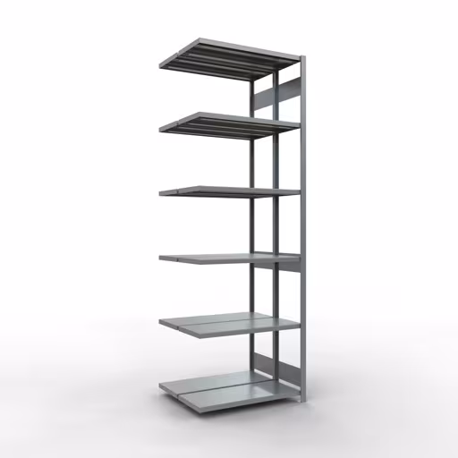 Aanbouwrekken, dubbele rekken, stellingsysteem MULTIplus250, 3000 x 1000 x (2x400) mm (HxBxD), 2x7 planken, lengtestangen, verzinkt, dubbele planken, art.nr. 17947