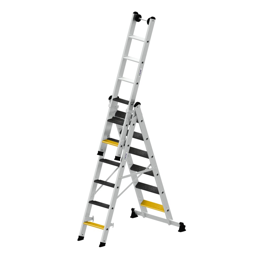 Munk 3-delige multifunctionele trap met Nivello® dwarsbalk en clip-step R13 3x6 treden van Günzburger Steigtechnik Munk 3-delige multifunctionele trap met Nivello® dwarsbalk en clip-step R13 uit de categorie multifunctionele ladders, artikelnummer 033319