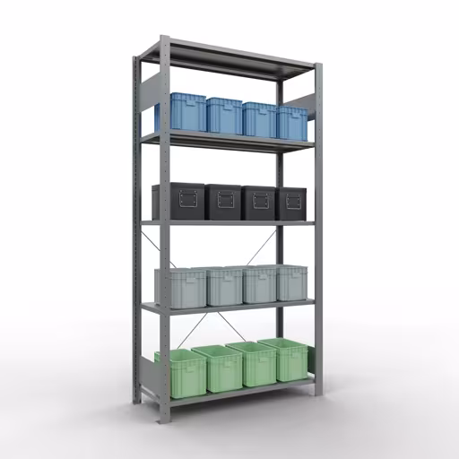 Extra afbeelding van het artikel Basisplank, legbord, insteeksysteem MULTIplus150, 2000 x 1000 x 400 mm (HxBxD), 5 legborden, kruisschoor, verzinkt - Expressline Extra afbeelding van het artikel Basisplank, legplank, insteeksysteem MULTIplus150, 2000 x 1000 x 400 mm, 5 legborden, verzinkt - Expressline van basisplank