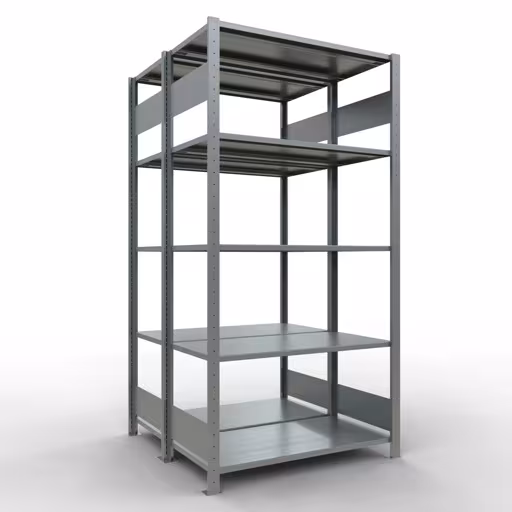 Figuur nr. 16 van het artikel basisplank, dubbele plank, stellingsysteem MULTIplus150, 2000 x 1000 x (2x500) mm, 2x5 planken, lengtestangen, verzinkt uit de productgroep stellingrekken van Schulte Lagertechnik.