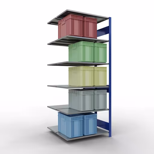 Andere weergave van het artikel Aanbouwplank, dubbele plank, stellingsysteem MULTIplus150, 2500 x 1000 x (2x500) mm, 2x6 planken, lengtestangen, RAL 5010 gentiaanblauw uit de categorie rekken
