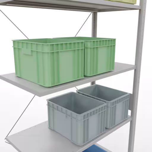 Figuur nr. 14 van het artikel aanbouwrekken, legbordstellingen, insteeksysteem MULTIplus150, 3000 x 1000 x 500 mm, 7 legborden, kruisschoor, RAL 7035 lichtgrijs uit de insteeksysteem productgroep van Schulte Lagertechnik.