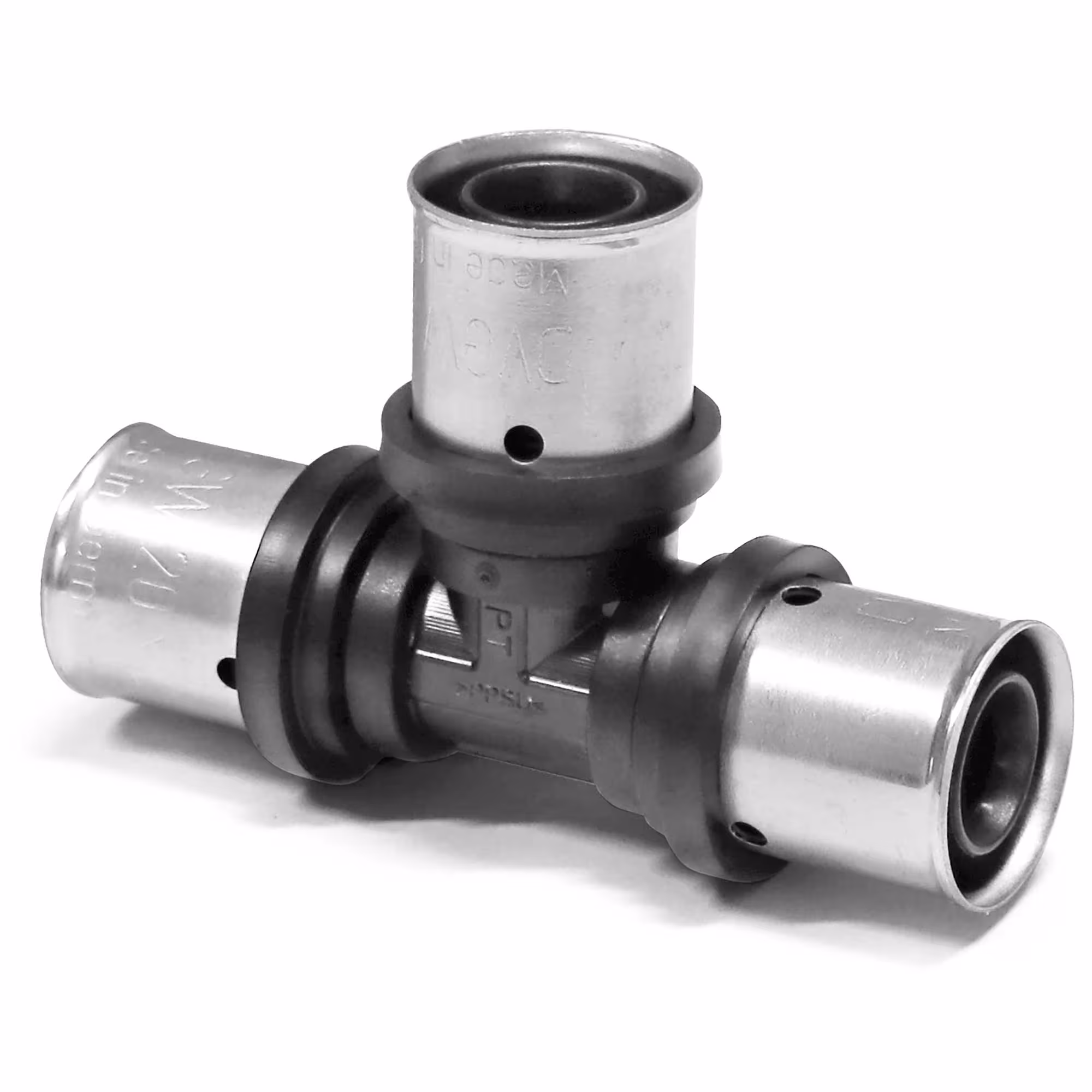 Pipetec PPSU pers T-stuk aan alle zijden 16 x 2mm voor aluminium composietbuis van Pipetec PPSU Press T-stuk, persfittingen, art.nr. KPFT161616