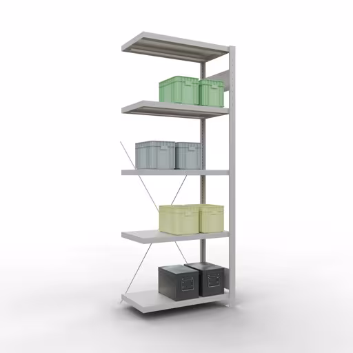 Afbeelding nr. 7 van het artikel aanbouwrekken, legbordstellingen, insteeksysteem MULTIplus250, 2000 x 750 x 400 mm (HxBxD), 5 legborden, kruisschoor, RAL 7035 lichtgrijs uit de productgroep insteeksysteem van het merk Schulte Lagertechnik