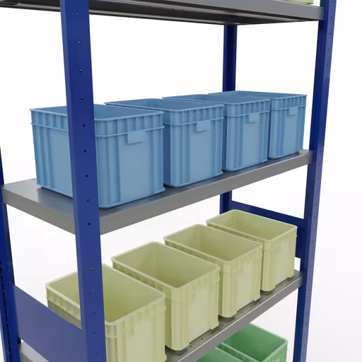 Figuur nr. 15 van het artikel basisrek, legbord, insteeksysteem MULTIplus330, 3000 x 1000 x 400 mm, 7 legborden, lengtestangen, RAL 5010 gentiaanblauw/verzinkt uit de insteeksysteem productgroep van Schulte Lagertechnik.