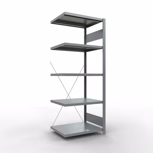 Aanbouwrekken, rekken, insteeksysteem MULTIplus250, 2000 x 750 x 600 mm (HxBxD), 5 legborden, kruisschoor, verzinkt van Schulte Lagertechnik Aanbouwrekken, legbordstellingen, insteeksysteem MULTIplus250, 2000 x 750 x 600 mm (HxBxD), 5 legborden, kruisschoor, verzinkt, aanbouwplank, art.nr. 12965-75